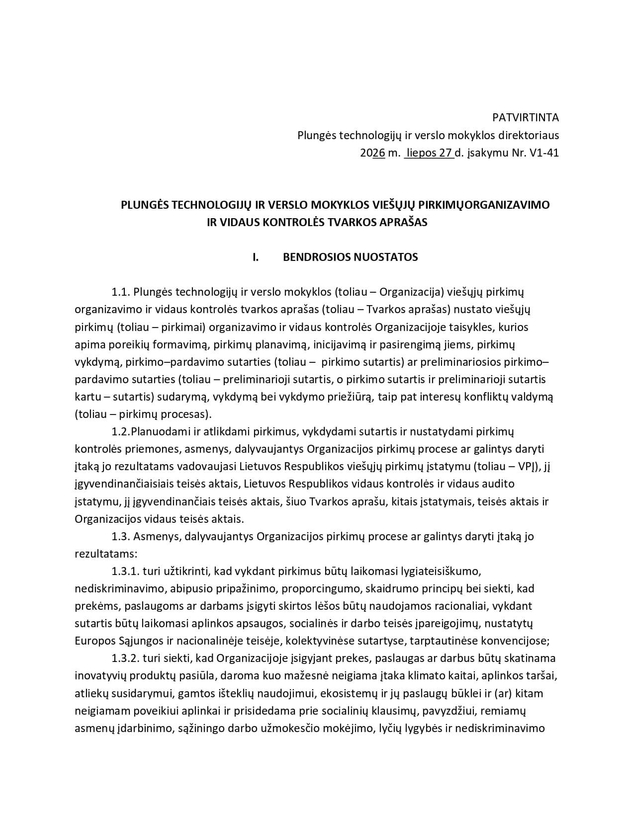 Plungės TVM viešųjų pirkimų organizavimo ir vidaus kontrolės tvarkos aprašas_page-0001
